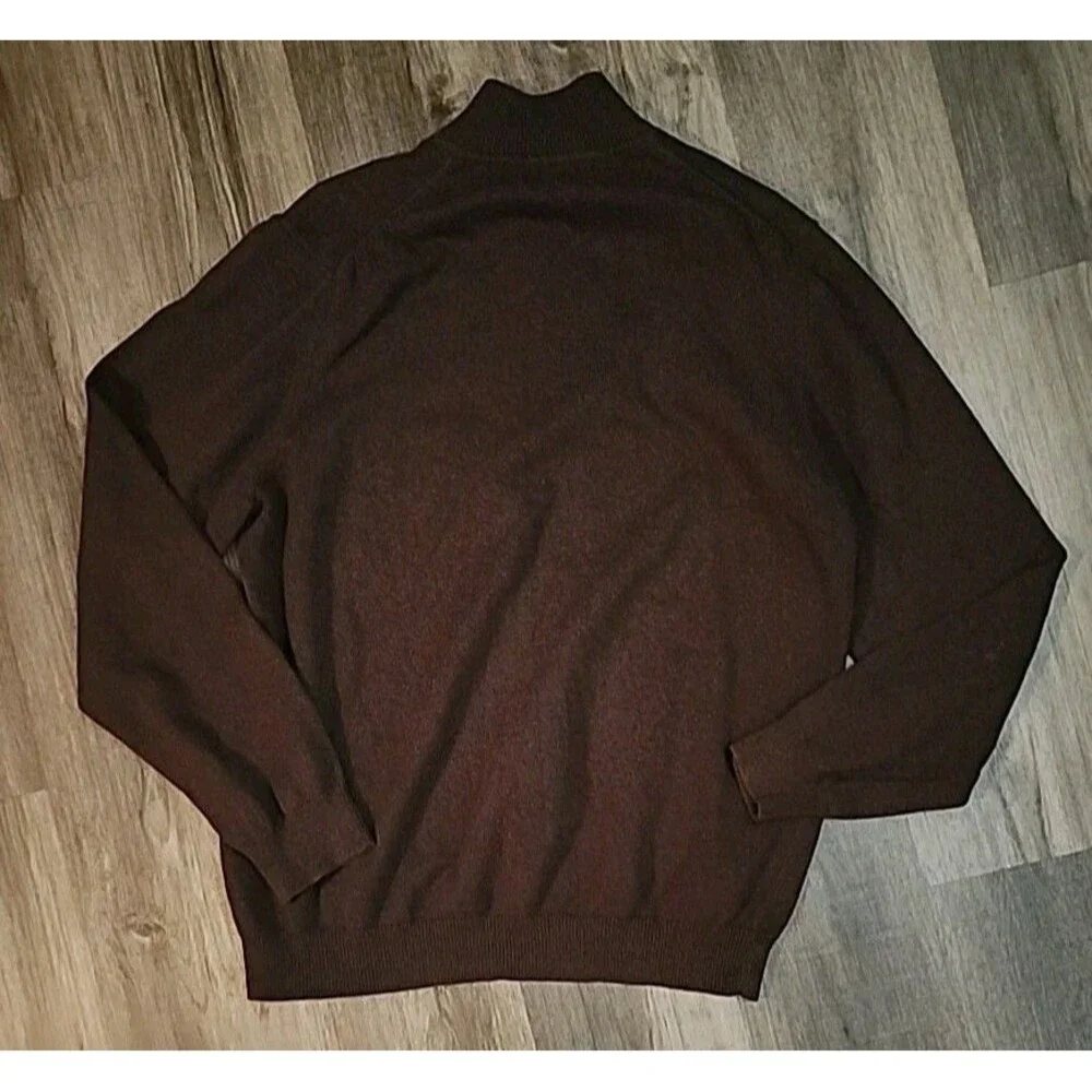 Eddie Bauer Mens Tall Large Sweater Brown 1/2 Zip Striped Mock-Neck Grandpa - Picture 3 of 8